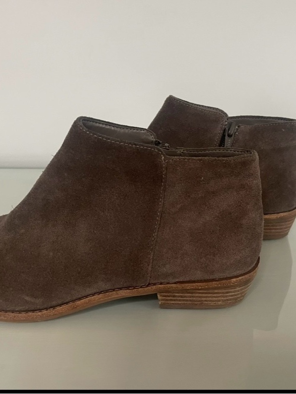 Classic Grey Suede Ankle Booties with Low Stacked Heel